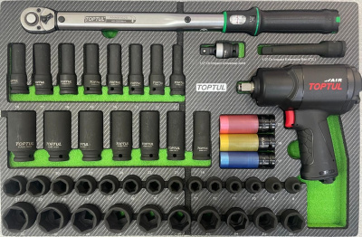 Набор инструментов 46 пр., гайковерт, ударные головки и динамометрический ключ, в ложементе TOPTUL GED0462 Набор инструментов 46 пр., гайковерт, ударные головки и динамометрический ключ, в ложементе TOPTUL GED0462