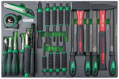 Набор инструментов, молотки, выколотки и губцевый, 23 пр. в мягком ложементе (D) TOPTUL GED2332 Набор инструментов, молотки, выколотки и губцевый, 23 пр. в мягком ложементе (D) TOPTUL GED2332