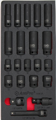 A5618 Набор ударных головок 1/2" 21 предмет в мягком ложементе A5618 Набор ударных головок 1/2" 21 предмет в мягком ложементе