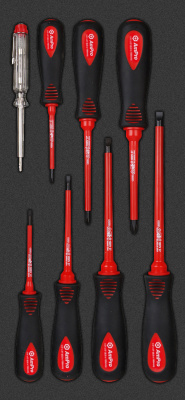 T32193 Набор отверток диэлектрических 8пр. (VDE-1000V), тестер: 220В - 250В в мягком ложементе T32193 Набор отверток диэлектрических 8пр. (VDE-1000V), тестер: 220В - 250В в мягком ложементе