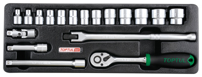 Набор головок и аксессуаров 3/8" 6-24 мм, 18 предметов в ложементе (A) TOPTUL GCAT1808 Набор головок и аксессуаров 3/8" 6-24 мм, 18 предметов в ложементе (A) TOPTUL GCAT1808