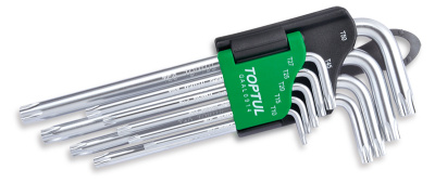 Набор Г-образных ключей TORX T10-T50 длинные, 9 пр. TOPTUL GAAL0914 Набор Г-образных ключей TORX T10-T50 длинные, 9 пр. TOPTUL GAAL0914