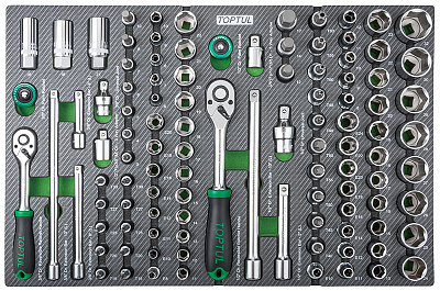 Набор головок и аксессуаров 3/8" и 1/2" 6-гр., 104 предмета в мягком ложементе (D) TOPTUL GEDA429